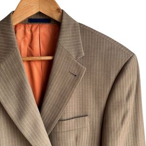 Tommy Hilfiger 100% Wool Suit Jacket 40S Beige Stripe Blazer Office Academia EUC
